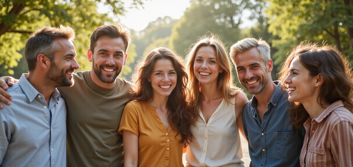 Grupo de personas felices y saludables celebrando sus logros