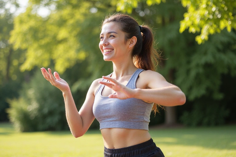 Mujer feliz haciendo ejercicio al aire libre